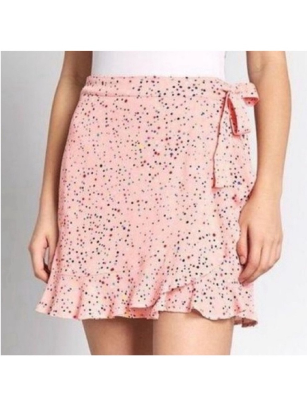 BB Dakota Pink Tie-Waist Ruffle Mini Skirt